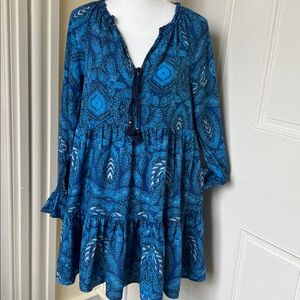 Figue Printed Long-Sleeve Mini Dress with Pockets! Size XS